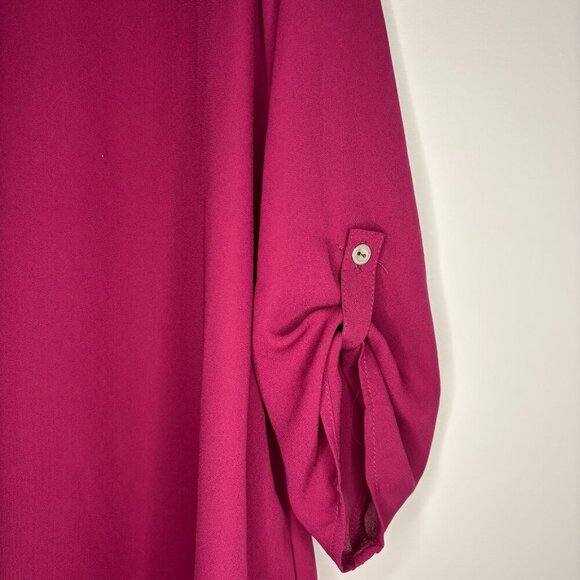 MAURICE'S NEW Women V-Neck Blouse XXL Burgundy Zipper Flowy Roll Tab Sleeve - Picture 3 of 7